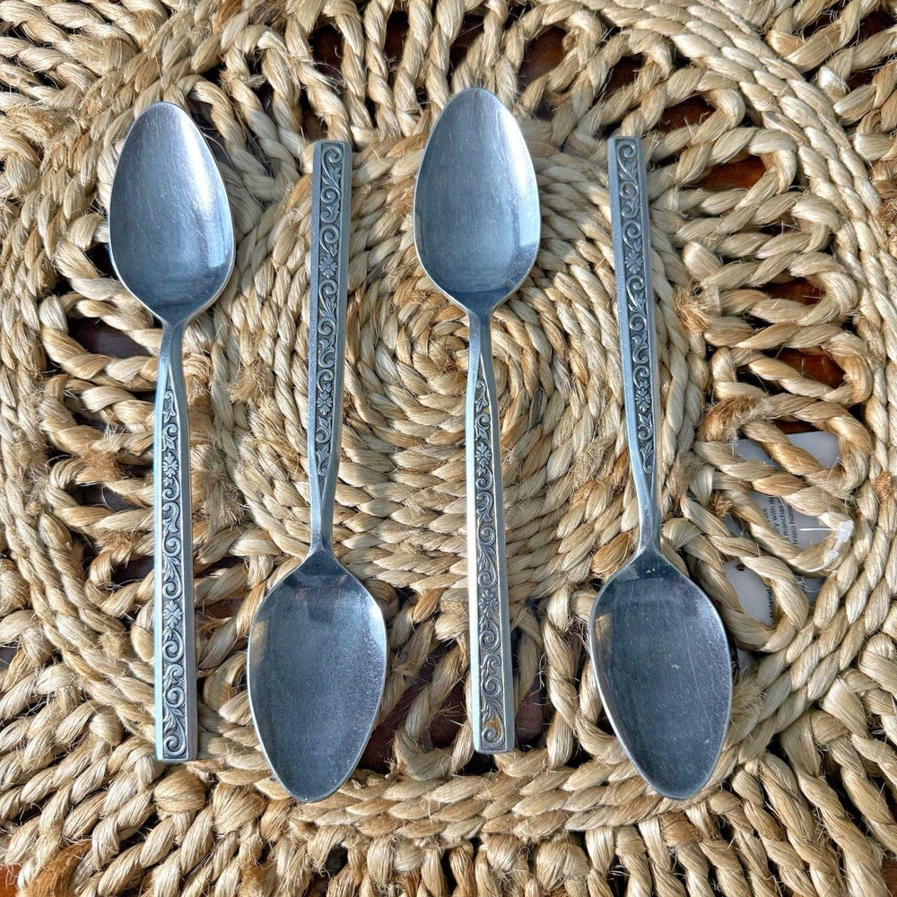 Stanley Rogers Evening Lace Oval‎ Soup Spoons Lot of 4 Stainless 7.5"
